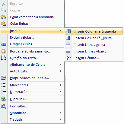 e você a dividi em várias colunas 1º Selecione-a 1º de um clique com o Botão Direito na coluna gasolina Inserir Colunas à Esquerda 2º Na Aba Layout clique em 3º É na tela abaixo que você escolhe o