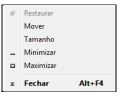 Fecha a janela, encerrando o aplicativo. Barra de Menus: Dicas: Para ativar este menu usando o teclado tecle ALT+ ESPAÇO. Um duplo clique neste menu fecha (sair) do programa.