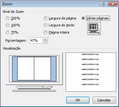 porcentagem quando o zoom é aumentado você consegue visualizar o seu documento mais próximo da tela, quando ele é diminuído você consegue visualizar o documento mais distante da tela.