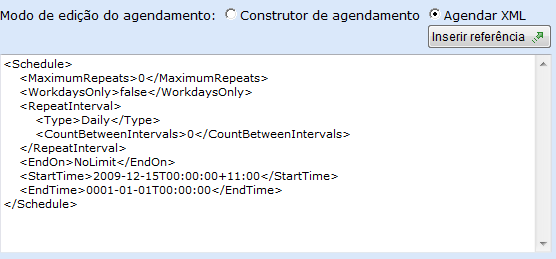 Quando a 'Agenda' é selecionada como o modo de início, este painel mostrará para permitir que as configurações para o agendamento ser selecionado.