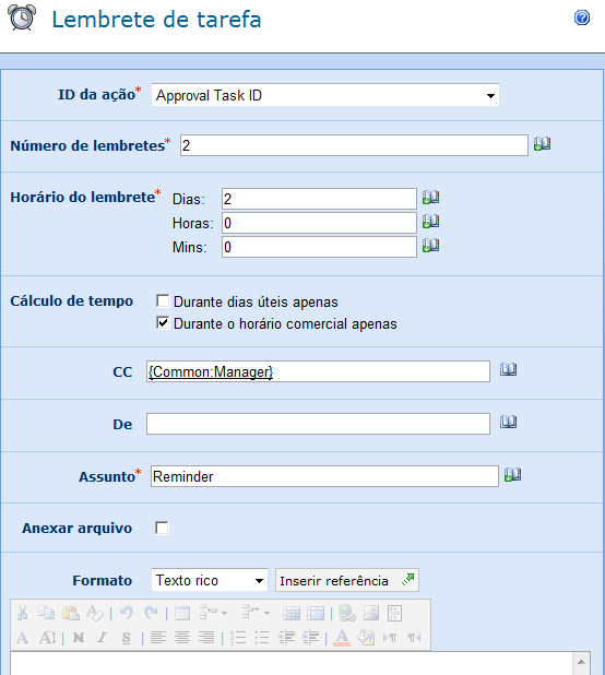 Opções dentro da ação ID de ação Ao configurar uma solicitação de aprovação, solicitação de revisão ou ação de solicitação de dados, você pode nomear uma variável de fluxo de trabalho do tipo ID de