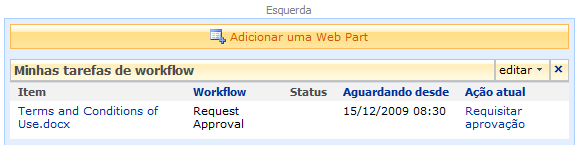 Para usar a web part, ele deve ser adicionado à home page de um site.