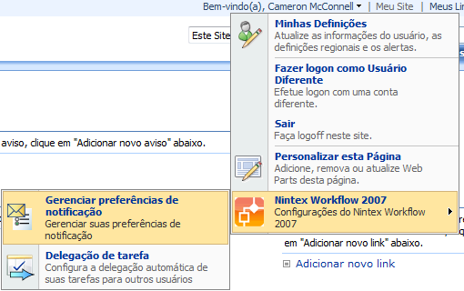 3.10 Configurando preferências de usuário Notificações do Nintex Workflow 2007podem ser enviadas por e-mail, Live Communication Server ou SMS, dependendo de como seu ambiente é configurado.