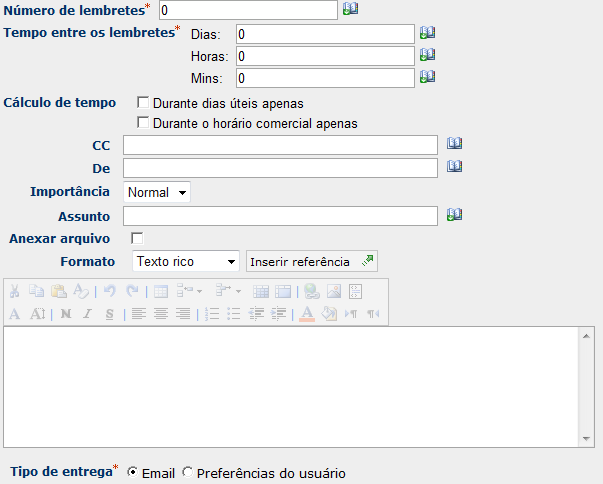 O corpo da notificação irá adaptar dependendo se o formato de texto simples ou rich text é selecionado.