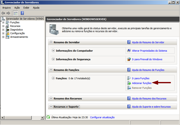Figura 4.1: Adicionar Funções no Gerenciador de Servidores.