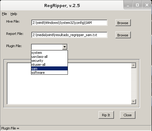 Análise Forense do Windows 8 Análise de Arquivo com Imagem do Disco Análise do Registro :: Exemplo de Uso do RegRipper Seleciona