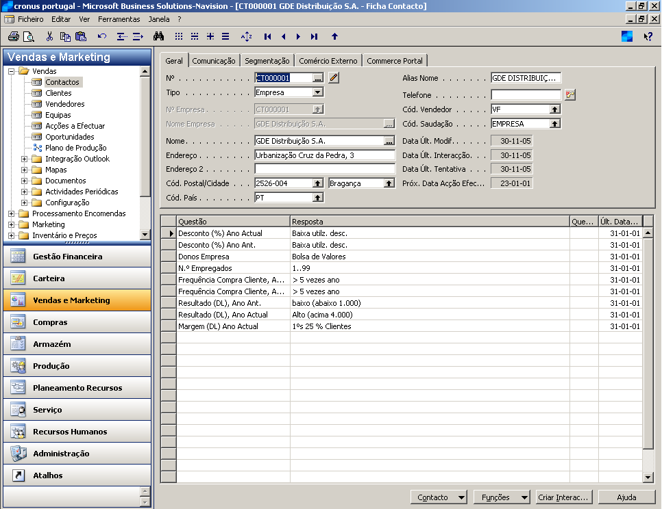 3.1.3. Actividades de negócio O Navision apresenta uma interface com aspecto semelhante ao Outlook 2003, o que permite uma fácil adaptação aos utilizadores já familiarizados com esta ferramenta. Fig.