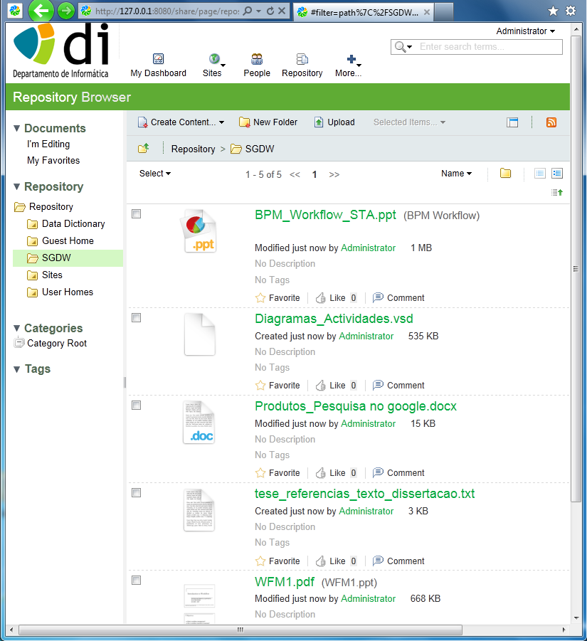 128 Ecrã lista dos documentos, com