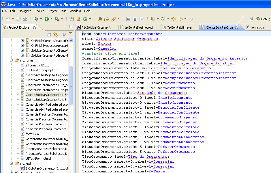 49 FIGURA 2.21 IDE Eclipse-Proed exibe a lista de formulários utilizados pelas atividades no processo. No formulário, o atributo task-name, se refere ao nome da atividade manual que consta do fluxo.