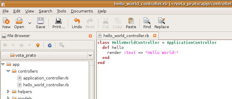 8.3 Exercícios: Criando o controlador 1) Crie um controller que mostre na tela a mensagem Hello World a) Va ao Terminal b) Execute rails generate controller HelloWorld c) Entre no seu novo controller