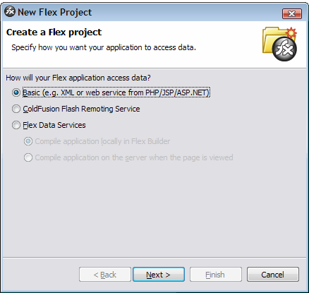 Capítulo 5 Adobe Flex O Framework Após abrir o Flex clique a seqüência no menu: File > New > Flex Project. Será mostrada a caixa de diálogo (Figura 5.