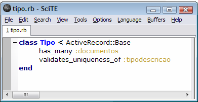 Capítulo 6 Estudo de Caso Figura 6.8 Configuração do arquivo tipo.rb Fonte: Arquivo tipo.