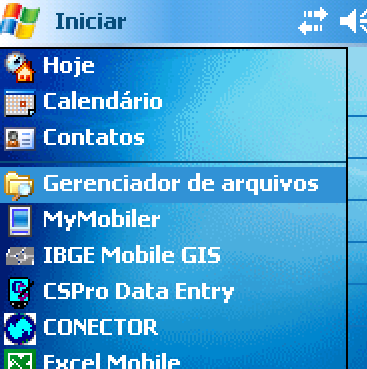 A partir do PDA abra o Gerenciador de Arquivos localize o ficheiro copiado e execute o programa, siga as instruções no ecrã Passo 3 Cópia do projecto DR e ficheiros do questionário Recolha Para isso