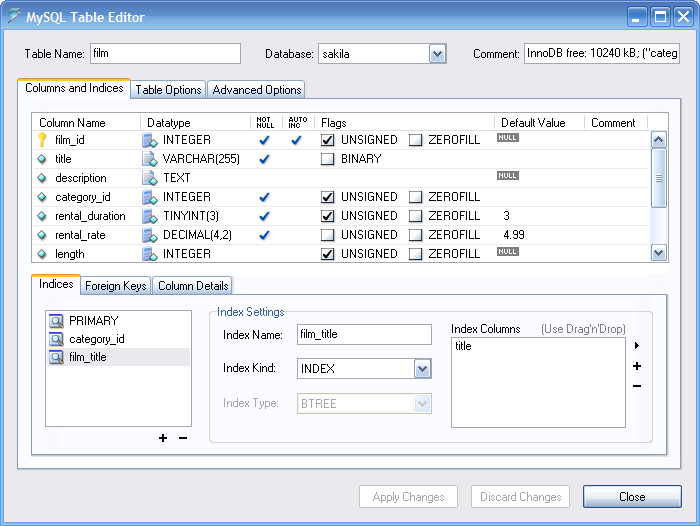 Chapter 8. O MySQL Table Editor 8.1. Introdução O MySQL Table Editor é um componente dos programas MySQL Query Browser e MySQL Administrator e permite a criação e modificação visual de tabelas.