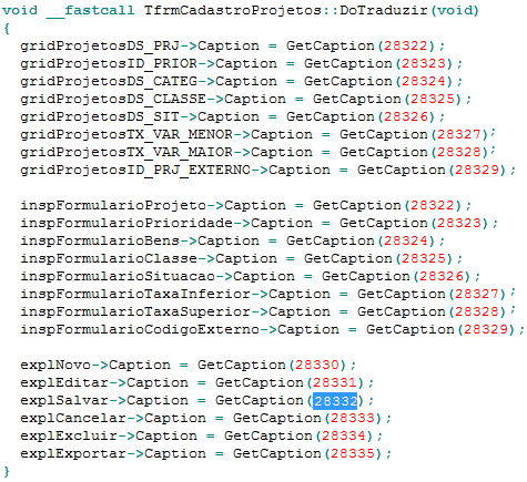 22 Figura 3.12 Código fonte onde é usado o código da tradução para buscar a descrição correta no banco de dados. 3.2.4.