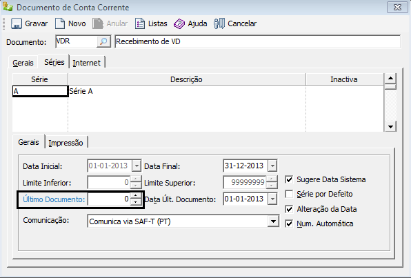 Quando tento gravar uma fatura simplificada, ocorre-me o seguinte erro: O documento a gravar não é o último da série. A numeração deverá ser sequencial. Como resolver a situação?