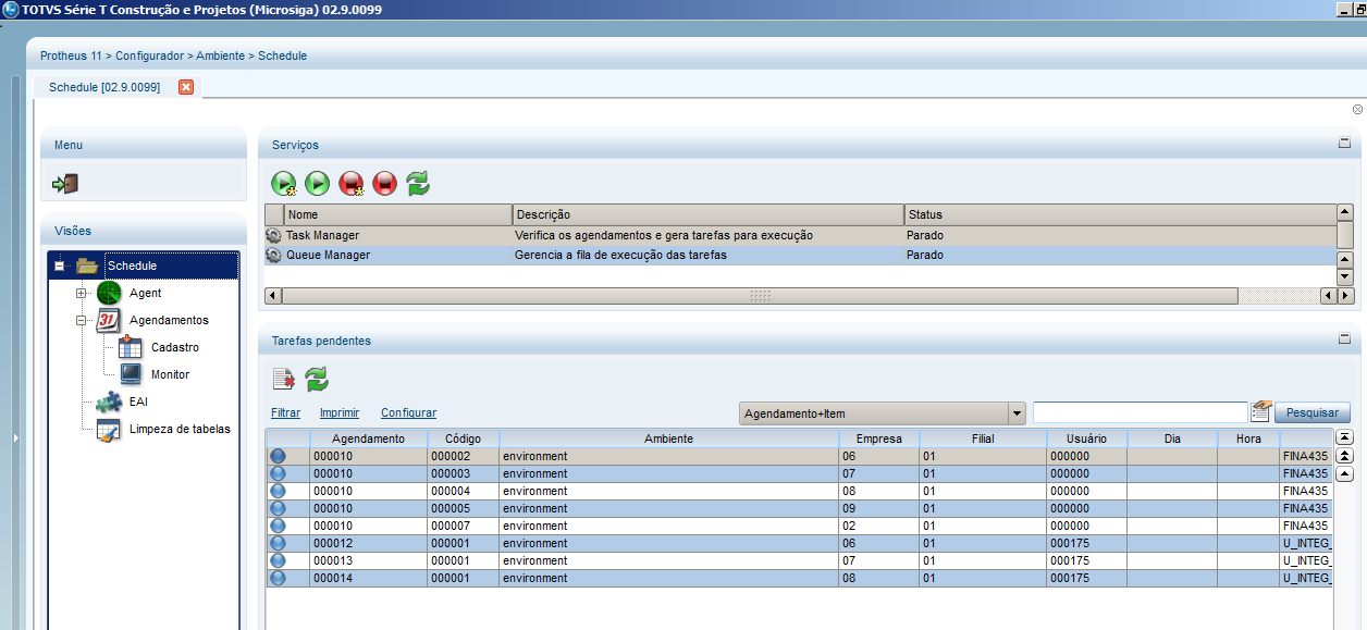 4.3 Schedules Configuração de Schedules Abrindo o módulo configurador,