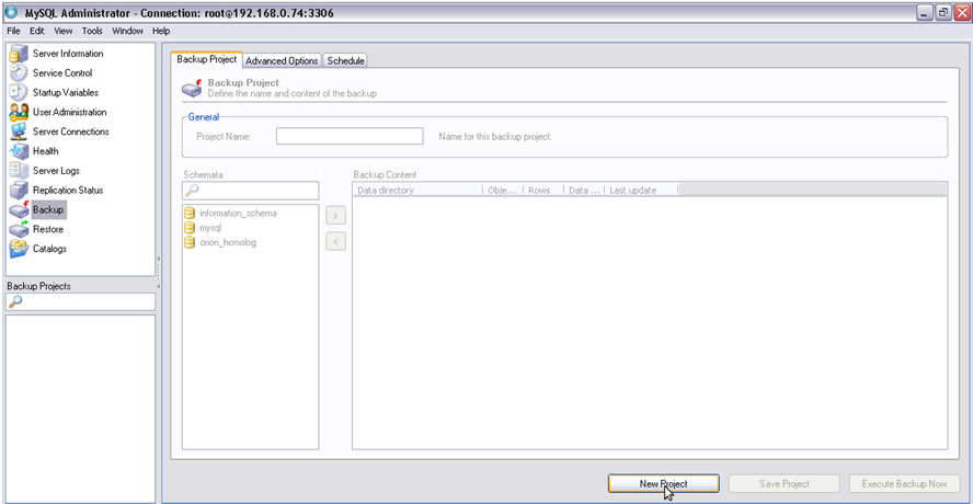 Ao realizar o login no banco de dados, será aberta a interface do MySQL Administrator conforme a tela abaixo: 4.
