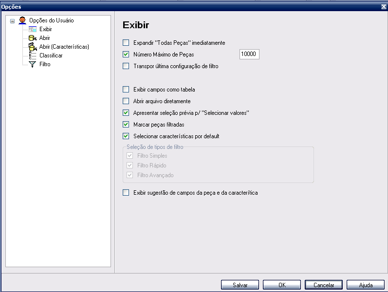 11 Q-DAS Database 2.2.6 Opções para seleção das Peças Configurações adicionais para a "leitura do banco de dados" pode ser configurado em diálogo "Opções".