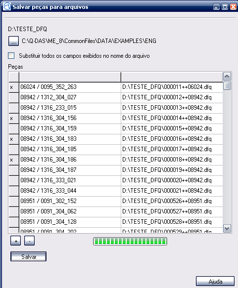 23 Q-DAS Database 2.2.10 Salvar Peças para Arquivo O "Salvar peças para arquivos" função está disponível com um mouse botão direito do mouse na área janela de seleção peça da de leitura de dados.