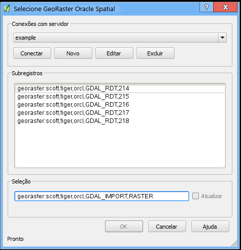 Figura 19.26: Select Oracle GeoRaster dialog 19.15.3 Mostrando GeoRaster Finalmente, selecionando um GeoRaster da lista de Tabela de Dados Raster e Raster Id s, a imagem raster vai carregar no QGIS.