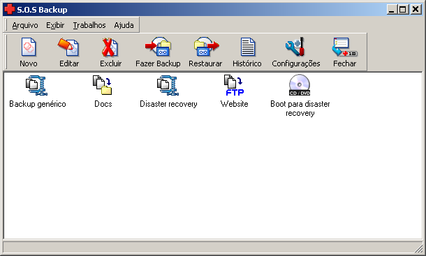 4 INTERFACE Na parte central da janela principal do S.O.S Backup é mostrado o conjunto de trabalhos de backup configurados.