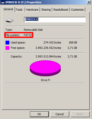 47 Figura 7.3: Propriedades pen USB Verifique se está em FAT32 (não é nescessária qualquer formatação) ou NTFS (terá de formatar a pen para FAT32) em File System. Figura 7.4: Propriedades pen USB - File System Se indicar NTFS terá de a formatar.