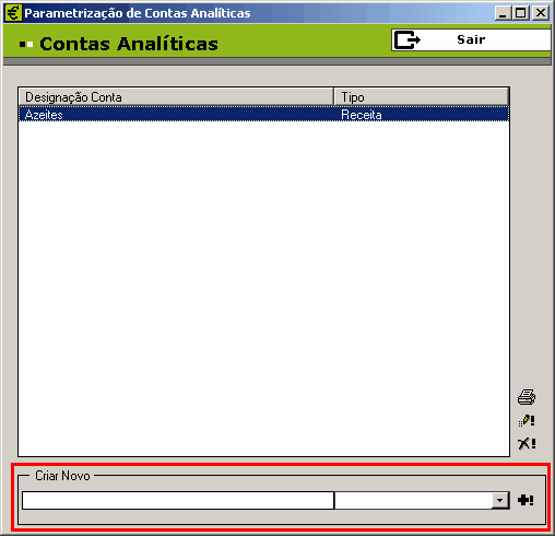 37 campos disponíveis para selecção o campo "Conta Analítica" Para criar uma nova conta analítica, na zona de "Criar Novo", o utilizador terá que preencher o campo respeitante à designação da conta e