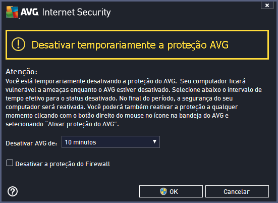 máximo, é possível desativar a proteção do AVG até a próxima reinicialização do computador.