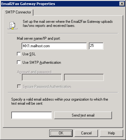 Screenshot 27: Configuração do Email2Fax Etapa 4: Testar funcionalidade Certifique-se de que os emails fax estejam sendo encaminhados para e processados pelo GFI FaxMaker.