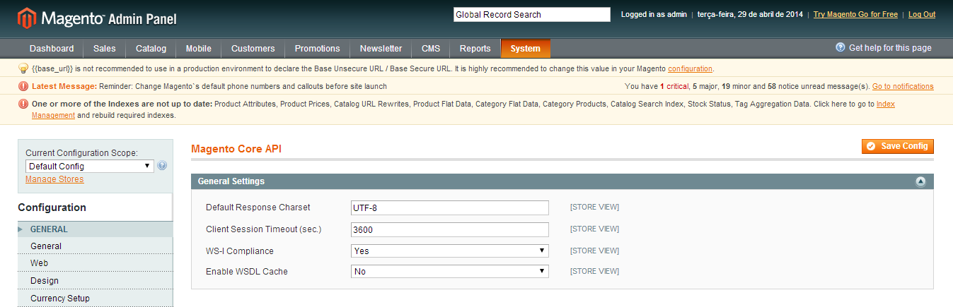 3. Configuração do WS-I Compliance Através da disponibilização do usuário criado na plataforma Magento, juntamente com uma chave de acesso gerada, a Plataforma Hub faz leituras a cada certo período