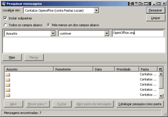 Localizar Este item possibilita localizar um assunto no interior de uma mensagem ou entre as mensagens. Este recurso é composto pelos seguintes itens: Localizar na mensagem.