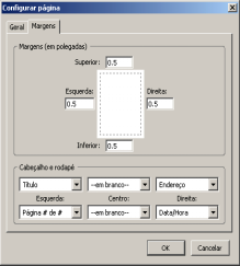 Geral Nesta tela pode configurar a orientação do papel (retrato ou paisagem), a escala do tamanho da mensagem e se deseja que seja impressa as cores e as imagens do plano de