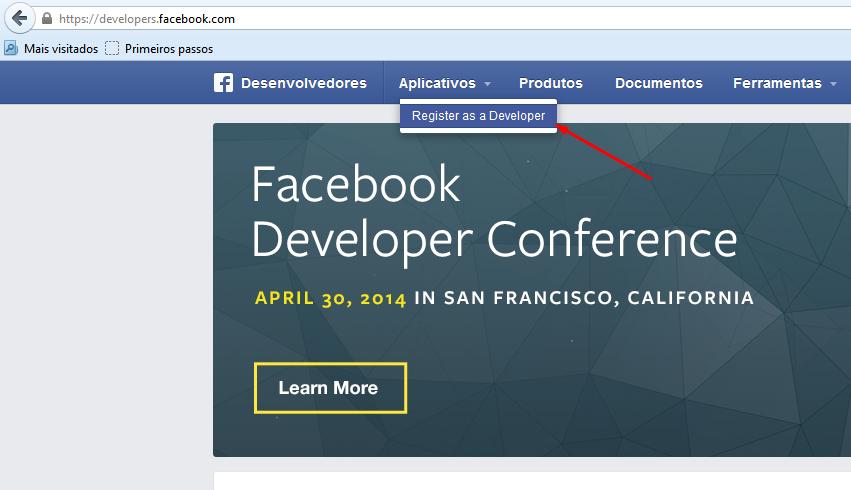 Criação e Configuração do APP do Facebook Acesse o perfil de sua conta no Facebook e logo em seguida acesse o link abaixo: https://developers.facebook.