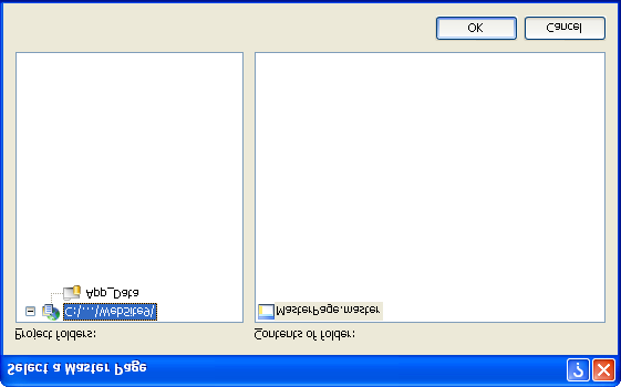 Será exibida a caixa de dialogo Master Page, que exibe as Master Pages disponíveis no projeto: Baste selecionar a página Master e clicar em Ok.