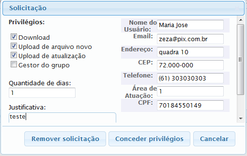 TL0101 Tela de configuração de solicitação de participação no grupo Enviar E-mail Ao acessar essa opção, poderá ser enviado e-mail ao usuário que solicitou cadastro no sistema.