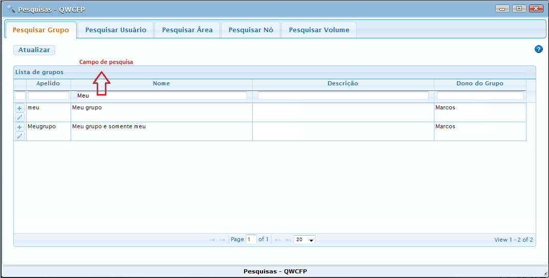 TL0104 Tela Pesquisar Grupos Exibir Detalhes do Grupo Ao acessar Solicitar o sistema abre uma janela contendo