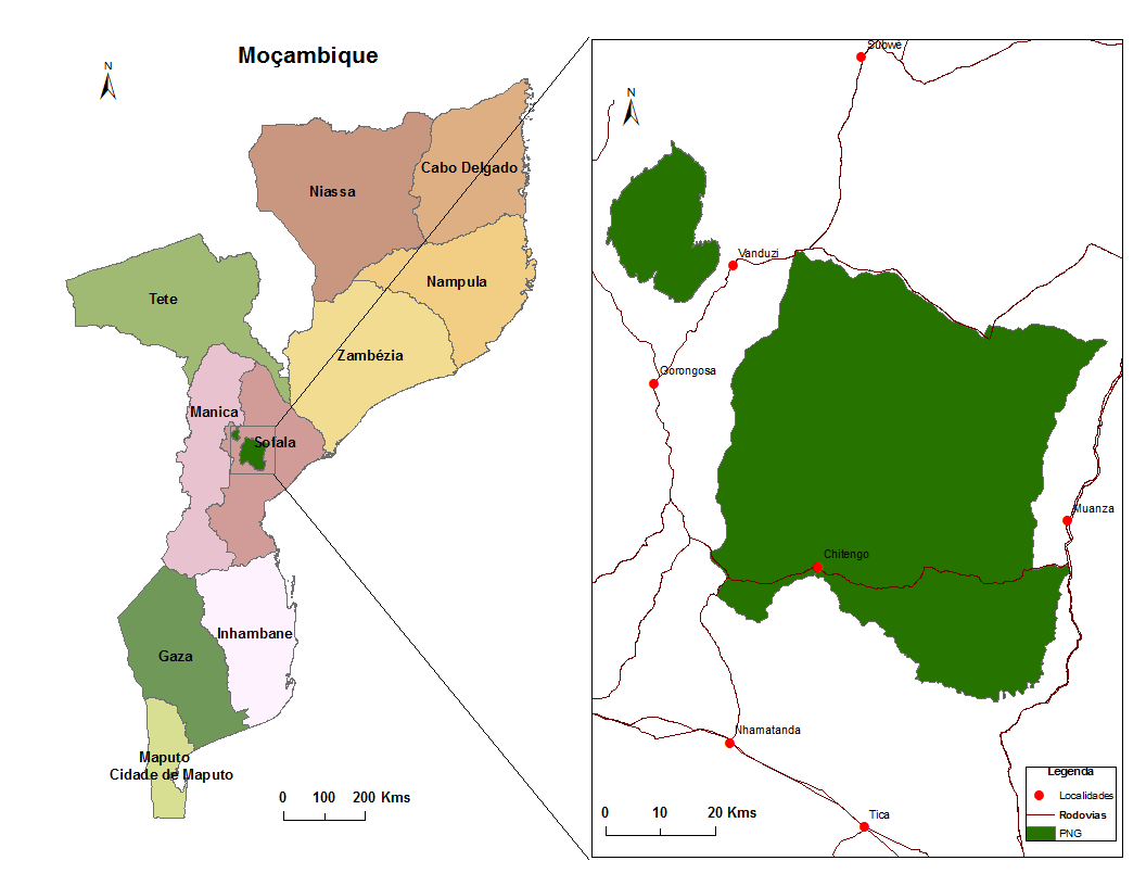 Figura 1: Área de estudo: Parque Nacional da Gorongosa 4.3. História do PNG A paisagem e a rica fauna bravia da região da Gorongosa atraíram sempre caçadores, naturalistas e exploradores.