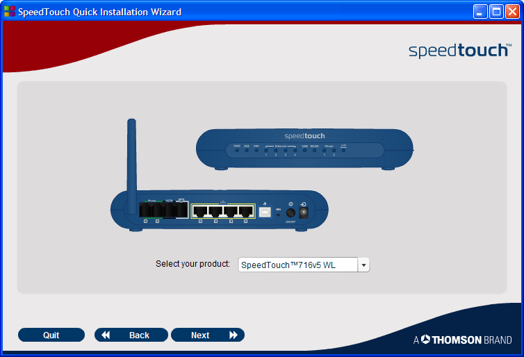 Capítulo 2 Instalação básica Assistente de instalação rápida O Assistente de instalação rápida do SpeedTouch o guiará na primeira configuração do SpeedTouch.