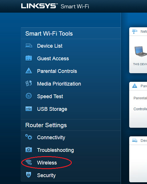 Etapa 1: Adicionar a segurança WPA aos roteadores sem fio. a. A partir da página inicial do Linksys Smart Wi-Fi, clique na opção Wireless. b.