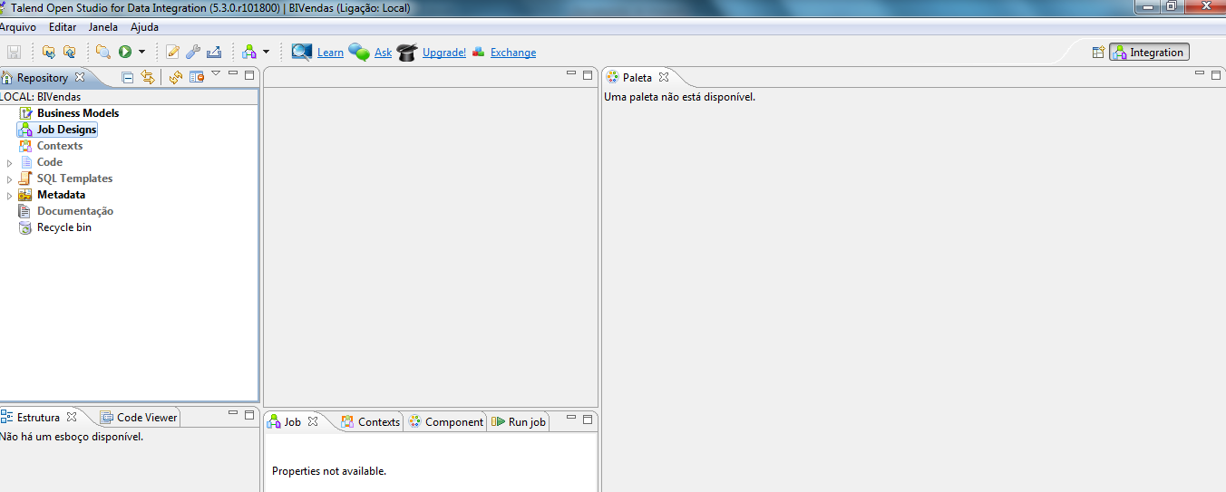 92 Possui Interface Gráfica, composta de toolbars, menus, paletas e views. Ao entrar no projeto escolhido pela tela principal, basta selecionar nela o projeto e pressionar o botão open.