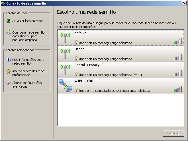 414 Manual Prático de Redes Figura 18 Não existem redes sem fio disponíveis. Figura 19 Quadro de redes sem fio disponíveis no Windows XP SP2.