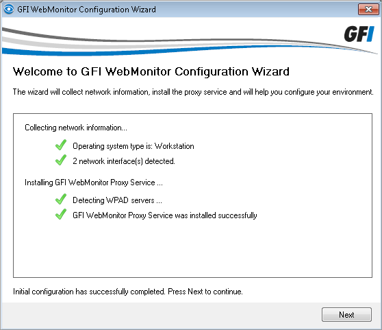 Screenshot 4: Página de boas-vindas do Assistente de configuração do GFI WebMonitor O Assistente de configuração do GFI WebMonitor pode ser iniciado manualmente, basta ir para