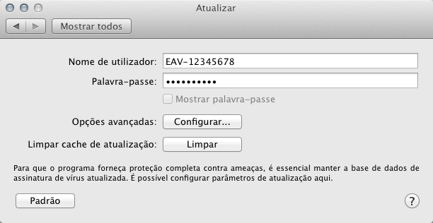 configuração incorreta das definições de ligação 23. A janela Atualizar também contém informações sobre a versão da base de dados de assinatura de vírus.