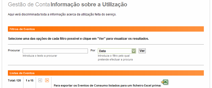 4.4 Informação sobre a utilização Neste menu poderá ver todos os eventos realizados pelo SMS Pro (ou filtrando os que desejar), sendo essa informação apresentada do seguinte modo: Detalhe do evento