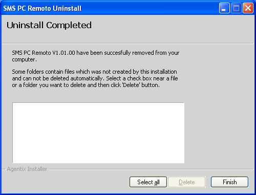 Em seguida clique em Sim para confirmar a exclusão de todos os arquivos do software SMS PC Remoto de
