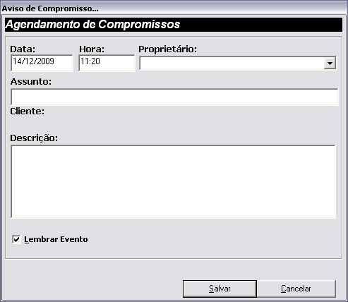 Página 13 de 43 O programa abrirá uma nova janela para que sejam digitadas as informações referentes à tarefa. Na caixa Data informe o dia em que o programa deverá informar a mensagem ao operador.