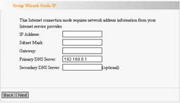 ÎConnection Mode 3: Static IP Nesta tela, preencha as informações de endereço de rede de seu provedor no endereço IP, Máscara,