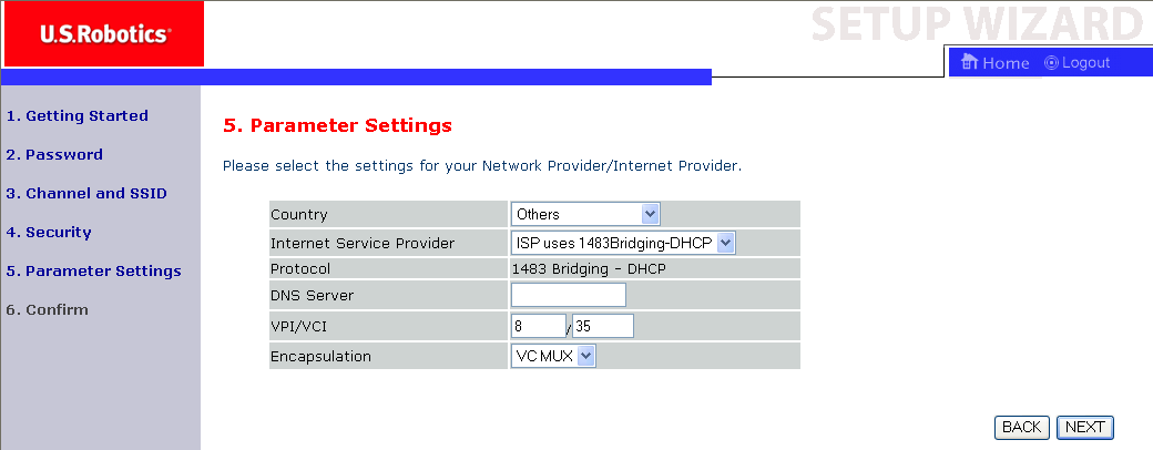 CONFIGURAR O WIRELESS 54MBPS ADSL ROUTER ISP uses 1483 Bridging-DHCP (ISP utiliza Ponte 1483-DHCP) - Definição de Parâmetros Introduza as definições de Ponte fornecidas pelo seu ISP.