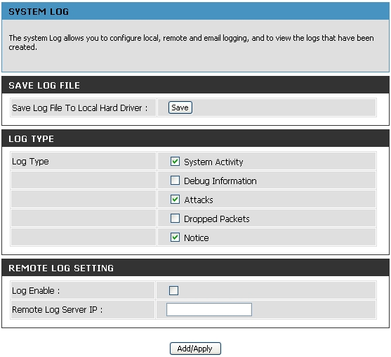 Manutenção Registo de sistema A janela System Log é utilizada para gravar os eventos do sistema e as actividades, que poderão ser úteis mais tarde para uma possível resolução de problemas.